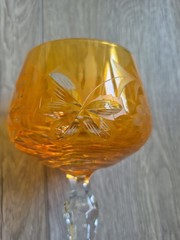 2 Nachtmann Traube Amber Cut To Clear Crystal Hock Wine Glasses 8″