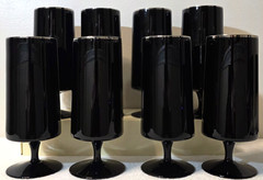 Vtg Lenox Crystal Venture Black w Platinum Rim Champagne Glasses Set of 8 Used