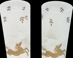 Set of 6 Libbey Cavalcade Vintage Unicorn Horse Frosted High Ball Glasses Vtg