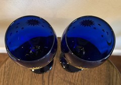 Libbey Celestial Goblet Glass SUN MOON STARS Cobalt Blue Set Of Two