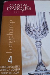SET OF FOUR Cristal d’Arques LONGCHAMP 2 oz Cordial Glasses, 4 5/8″H With Box