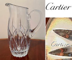 New/Vtg. Signed CARTIER Crystal Glass 10″ Tall Cocktail Martini Pitcher 48 oz.