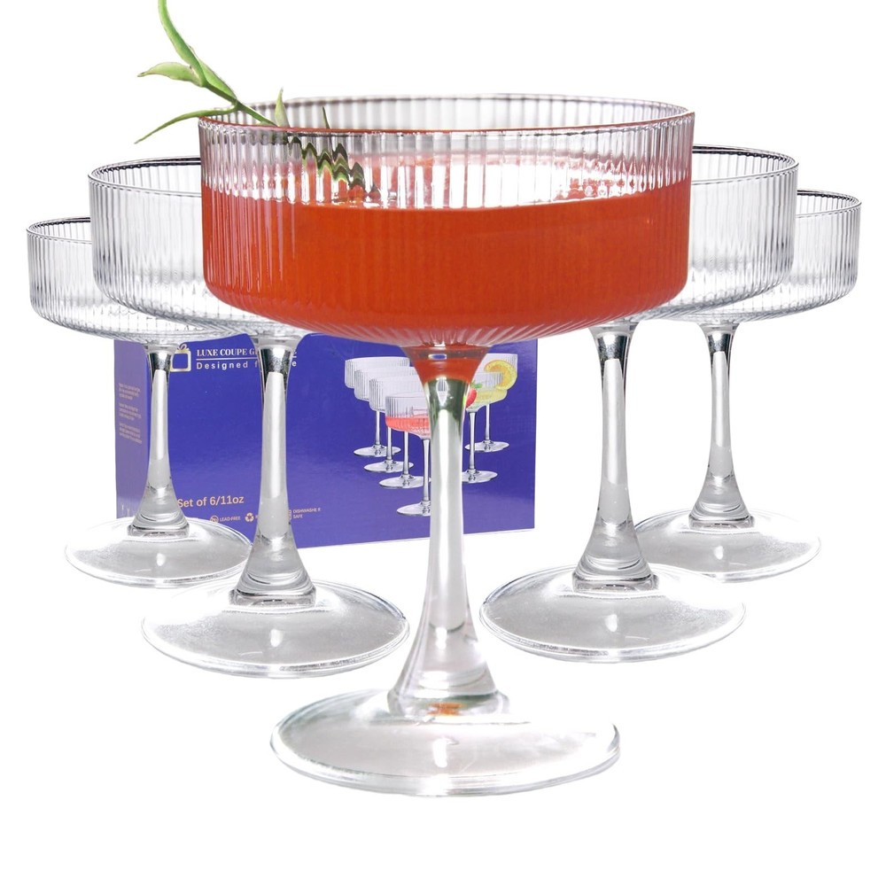 Set of 6 Vintage Coupe Glasses – Ribbed Cocktail, Espresso Martini, Margarita &