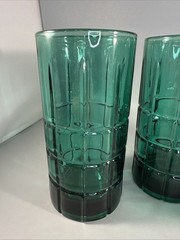 Vintage Anchor Hocking Tartan Plaid Emerald Green 16 Oz. Glass Tumblers Set Of 4