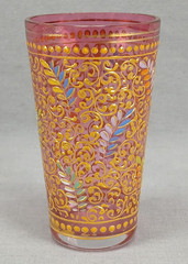 Moser Harrach Bohemian Enameled Leaves & Scrollwork Cranberry Juice Glass A