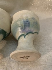 Vintage Set/2 Stoneware Hand Thrown Studio Pottery Goblet Chalices Floral Swirl