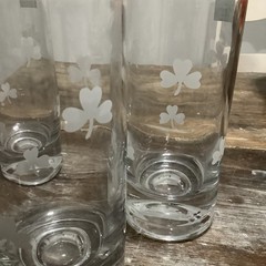 4 Eamon Ireland Glass Shamrock Etched 6” Water Glasses NEW WITH TAGS NWT IRISH