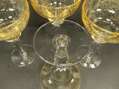Pier 1 AMBER BUBBLE HAND BLOWN MARGARITA COCKTAIL GLASS 6.5” Discontinued Set4