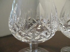 PAIR OF WATERFORD BALLOON SNIFTERS – HAPPY 50th – ENGRAVED – 5 1/4″ TALL