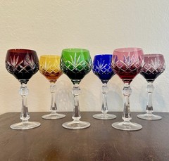 6 Vintage Cut Clear Crystal Wine Glasses Bohemian Czech West German Style 7.5”H