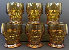 Vintage Set of Six Anchor Hocking Georgian Amber Tumblers Honeycomb Panels