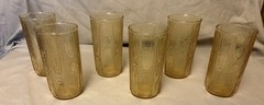 Vtg*Anchor Hocking Amber Gold Glass Tumblers*Set Of 6*Wood Grain Pattern*5-1/2”h