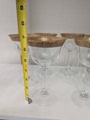 Vintage Gold Encrusted Wine Goblets Set of 6 Ornate Floral Rim Optic Glass 7″