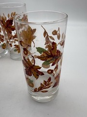Set of 4 VTG Libbey Autumn Fall Leaves Thanksgiving Drinking Glasses 6″ Tall EUC
