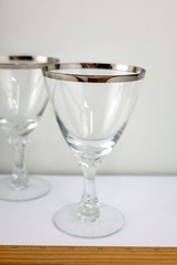 Fostoria Crystal Wedding Ring Platinum Trim 4 Piece 6 1/4″ Water Goblets 1953-75
