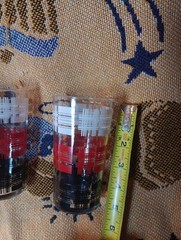 6 Vintage MCM Geometric Design Tumbler Glasses Red Black White 5” Tall