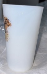 Unmarked Milk Glass Tumbler Glass, White Multicolor Mallard Duck Pattern
