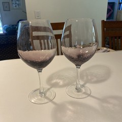 Pier 1 Purple Crackle 12 fl oz Wine Glasses Hand Blown 8 7/8″ set 2 Discontinued