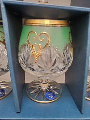 Vintage Czech Bohemian 6 Glass set Hand Cut Green Raised Gold Barware wine Rare
