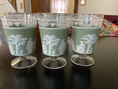 WEDGEWOOD JASPERWARE Helenic stemmed barware SET 8 vtg collectable GREEN 8 Oz