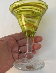 James Hayes Art Glass Set of 2 Artist Signed Martini Glasses Swirly Green