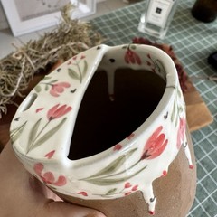 Handmade Ceramic Travel Mug Hand Painted Floral Stoneware Coffee Cup To Go Mug