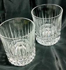 Set Of 2 MCM Crystal Heritage Double Old Fashion Glasses Bar Fostoria
