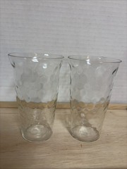 Pair Of Thin Crystal Honeycomb Pattern Juice Glasses; 4” EUC Tiny Flea bite
