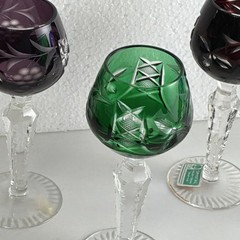 Lausitzer Multicolor Cut to Clear Grapes & Criss Cross Cordial Set Of 5 Glasses