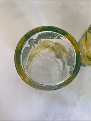 3 MCM Federal Glass 8 oz Swanky Swig Tumblers Yellow Flowers with Green Leaves