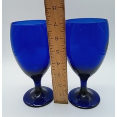 2 Vintage Cobalt Blue Wine Goblets Water Glass Wedding