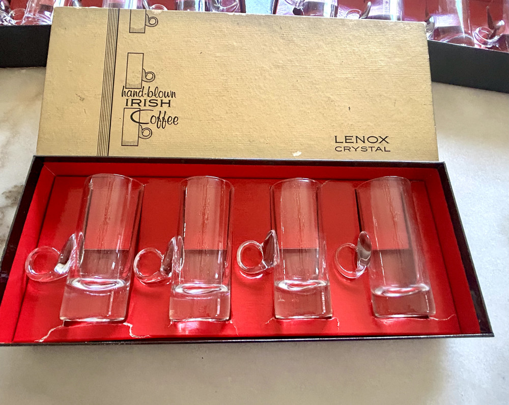 VINTAGE LENOX IRISH COFFEE HAND BLOWN LEAD CRYSTAL GLASSES IN ORIGINAL BOX