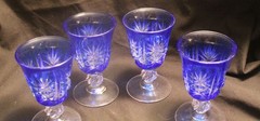 Cristal D Arques Blue Cut To Clear Lot Of 4 Wine Glasses 4 1/2″