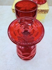 Viking Ruby Red Honeycomb Glass Georgian Wine Water Goblets Set of 3 Cadmium Rim
