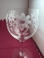 Vintage Fine Floral Cut Crystal Wine Goblets Glasses set of 5