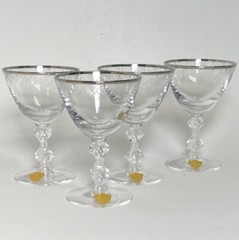 4 VTG Tiffin Franciscan Silver Spray Stem Platinum Trim Liquor Cocktail Glasses