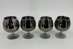 Mid-Century Modern Silver Fade Brandy Snifters Raised Floral Design Set of 4