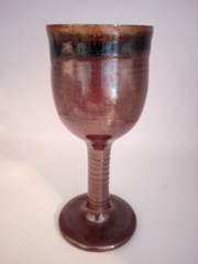 Handcrafted Ceramic Art Pottery Goblet Brown Red Golds Signed