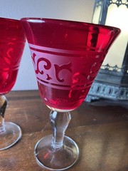 2 Water Goblet Glasses Artland Renaissance Ruby Red 8 1/8″ Christmas