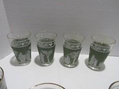 VTG WEDGEWOOD JASPERWARE GREEN GRECIAN GLASSES 12 OZ. SET OF 7