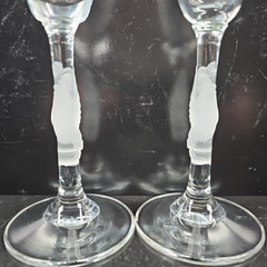 2) Gorham Amore Dove Fluted Champagne Glass Set Elegant Clear Frost Stemware Lot