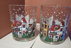2 VTG Luminarc D’Arques Dublin Christmas Low Ball Glasses 10.5oz Snowy Village