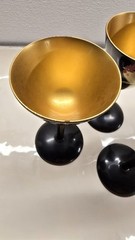 4 pcs Vintage Wooden Black Lacquer Cordial Glasses With Rooster Hand Painted