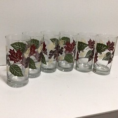 6 Vtg Libbey Crisa Autumn Leaves Tumblers, Fall Colors