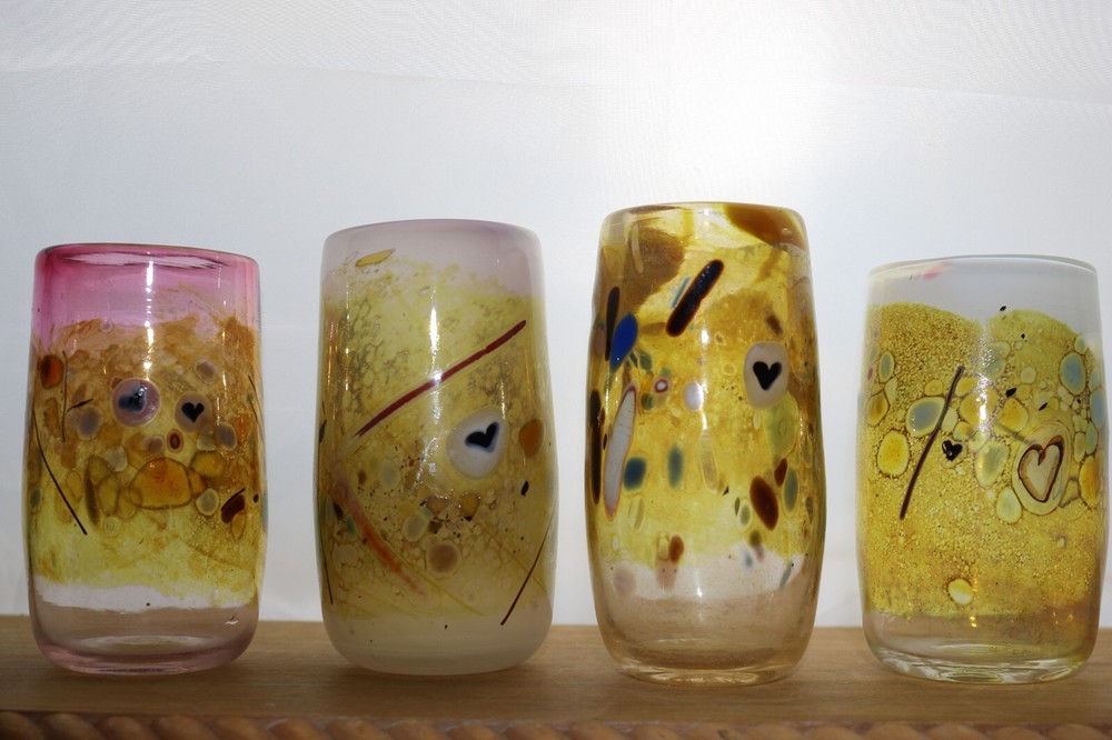 Studio Art Hand Blown 1 Glass Tumbler (s) Amber Multicolor Millifiori Heart