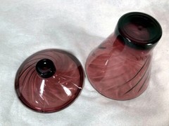 Vintage MOROCCAN Purple AMETHYST Colony CANDY Dish JAR w/ LID Optic SWIRL Glass