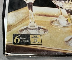 Vintage Royale 4 Water Goblets Hand Decorated 24 Karat Gold With Box