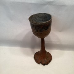 Unique Studio Pottery Goblet Signed Tall Rustic Signed OOAK Wine Cup Funky