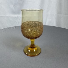 Vintage Libbey Floral Amber Glass Embossed Water Goblet Boho