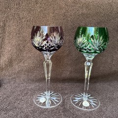 Crystal Wine Glasses Amethyst & Green